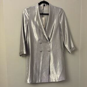Topshop Metallic Blazer Dress shiny grey silver jacket mini dress size 4
